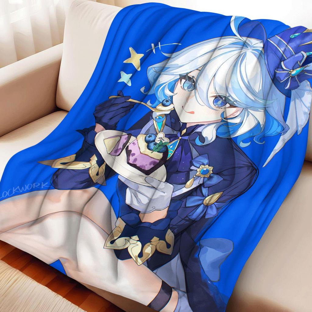Game Genshin Impact Furina Flannel Blanket Warmth Soft Air Conditioning Otaku Blanket Multifunctional Decorative Blankets