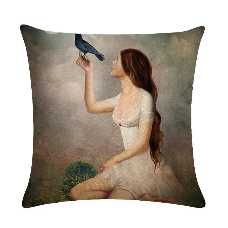 Abstract Fairy Girl Decorative Cushion Cover Linen Pillowcase For Sofa Couch Bedroom Home Living Room Decor 45X45Cm