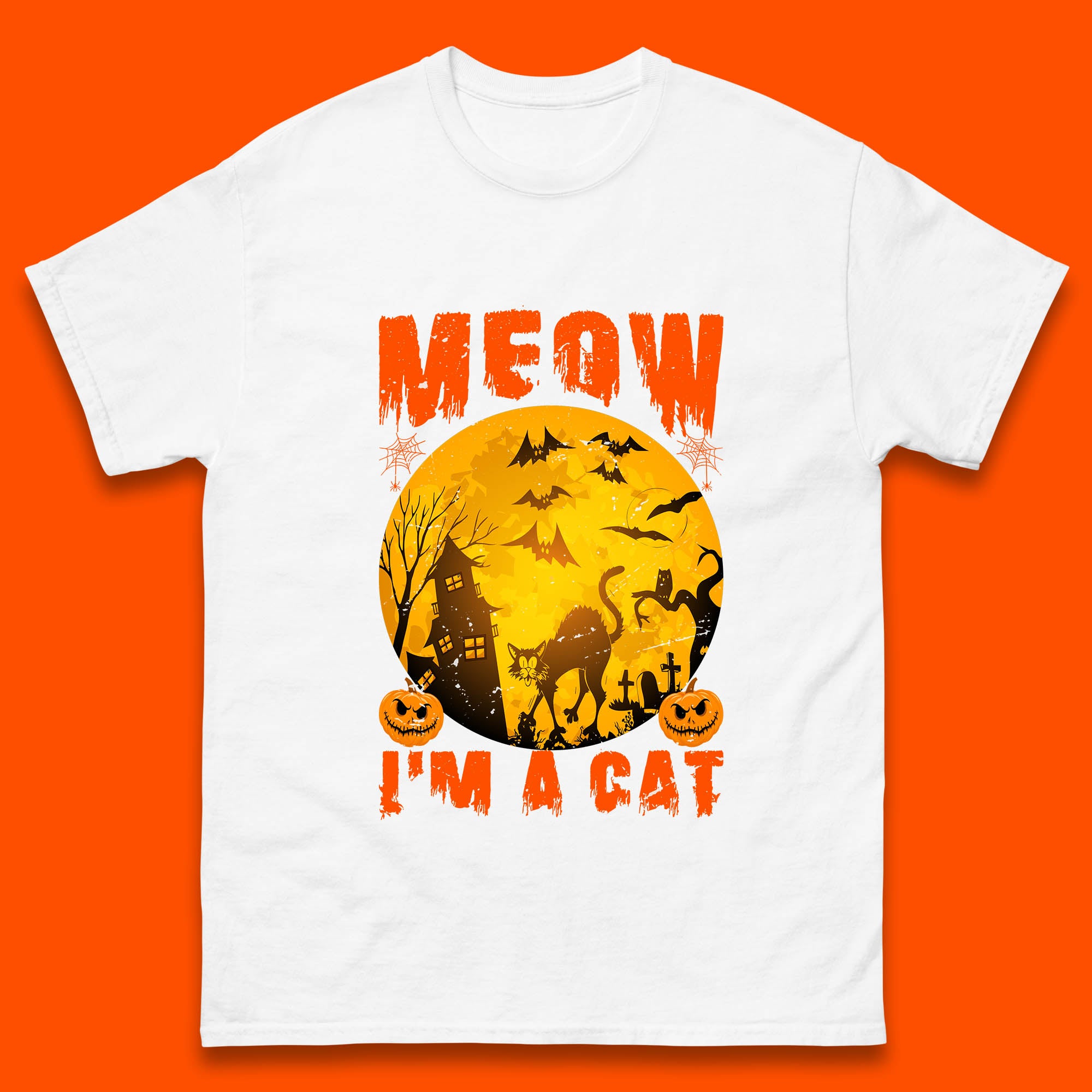 

Meow I m A Cat Halloween Black Cat Horror Scary Haunted House Mens Tee Top 4XL