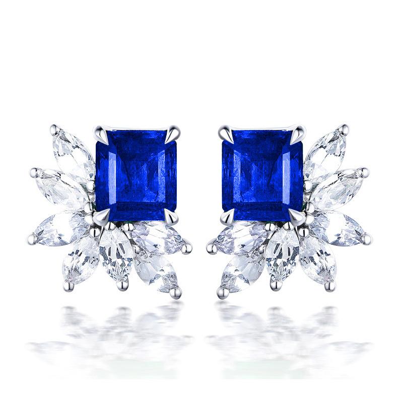Gorgeous Women's Earrings with Blue/White Round CZ Luxury Female Earrings for Wedding Engagement Party Brilliant Jewelry