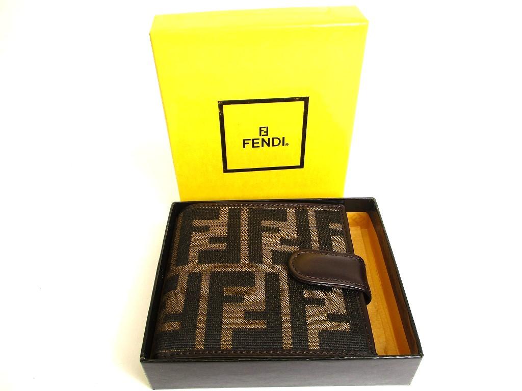 Authentic FENDI Zucca Dark Brown Canvas Leather Bifold Wallet Compact Wallet #9777  Refurbished