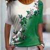 Women's Printed Color Blocked Women's Casual T-shirt - Round Neck Short Sleeved Top