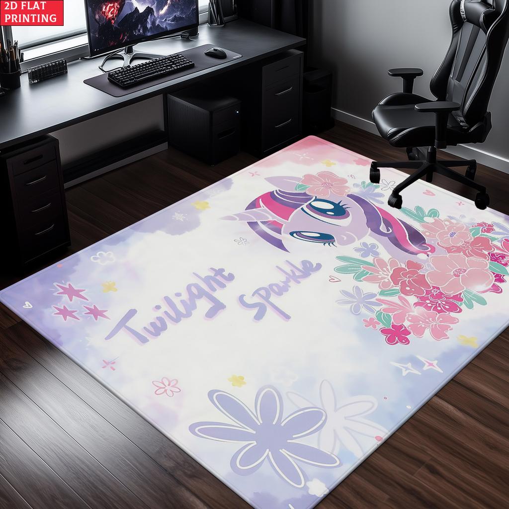 Cute Cartoon Pony Area Rug,Starry Gradient Theme Non-slip Floor Mat,Decorative Carpet for Kids Room Bedroom,Washable Home Gift