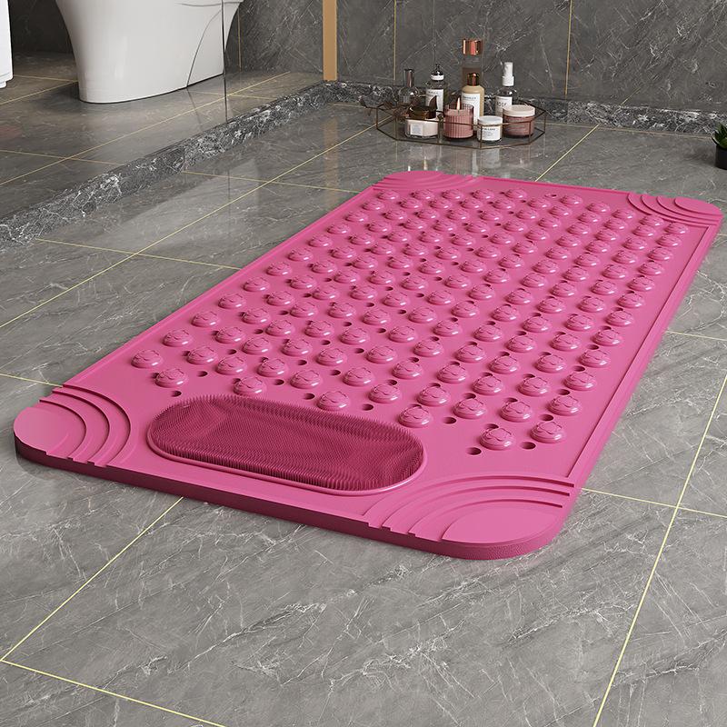 Non-Slip PVC Bath Mat with Massage Buttons - Light Blue & Multi-Color Polka Dot Pattern, Rectangular Shower and Bathroom Safety Mat, Bath Accessories