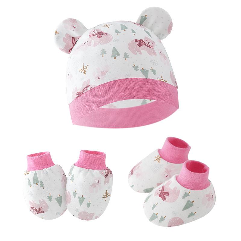 Newborn Newborn Baby Hat Anti Scratch Gloves Protective Foot Cover Three Piece Set Baby Hat Baby Hat
