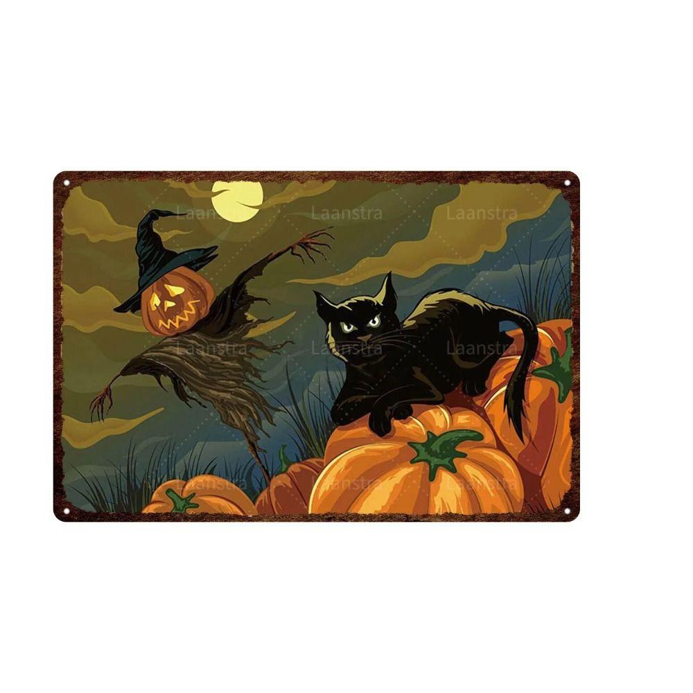 Metal Sign Halloween Cats Pumpkins Wall Decor 20x30 Cm