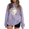 Women's Color Long Sleeve Neck Sweatshirt with Halloween Print Casual Loose Fit Pullover Top