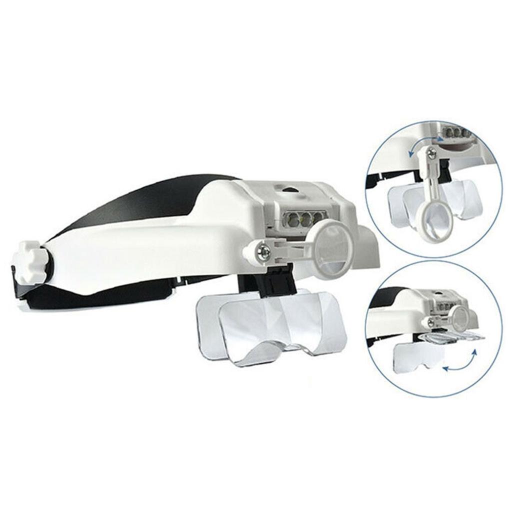 1X-14X 6 Interchangeable Lens Optivisor Headband Lighted Magnifier Head Magnifying Glass with Light Magnifier Eyewear Loupes