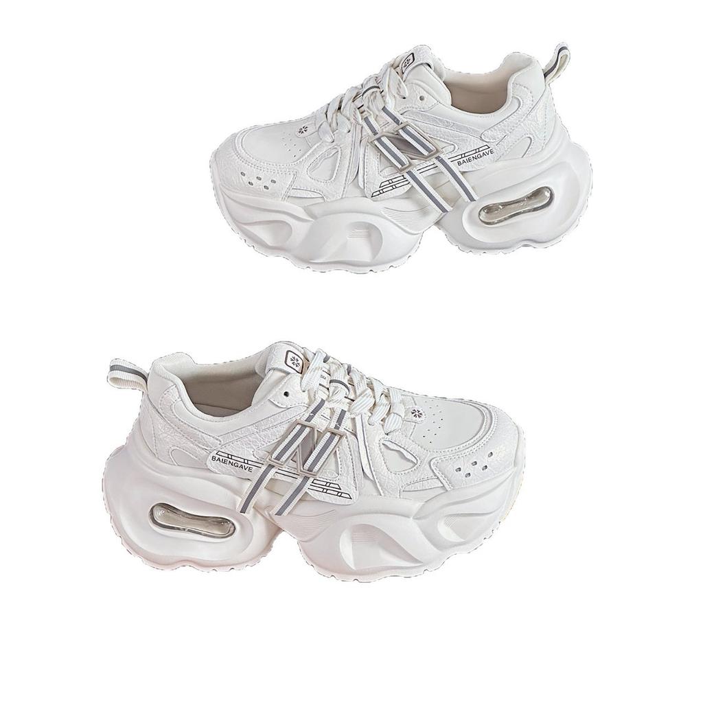 European station dad shoes women's 2025 autumn new versatile leather air cushion thick sole heightening mesh casual sports shoes