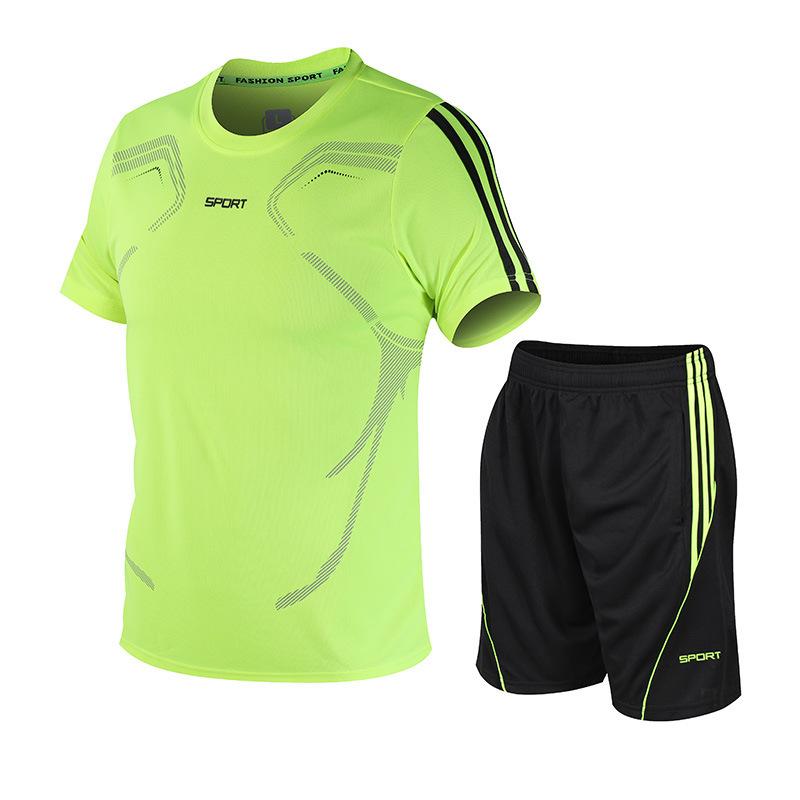 Conjunto Esportivo Masculino de Verão para Basquete Conjunto de Duas Peças Roupas Respiráveis de Secagem Rápida Camiseta de Corrida com Manga Curta e Shorts de Fitness