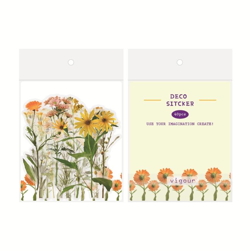 Artificial Flower Stickers Assorted Styles Floral Decorative Scrapbook Stickers Flowers Plant Series Decals for Laptop