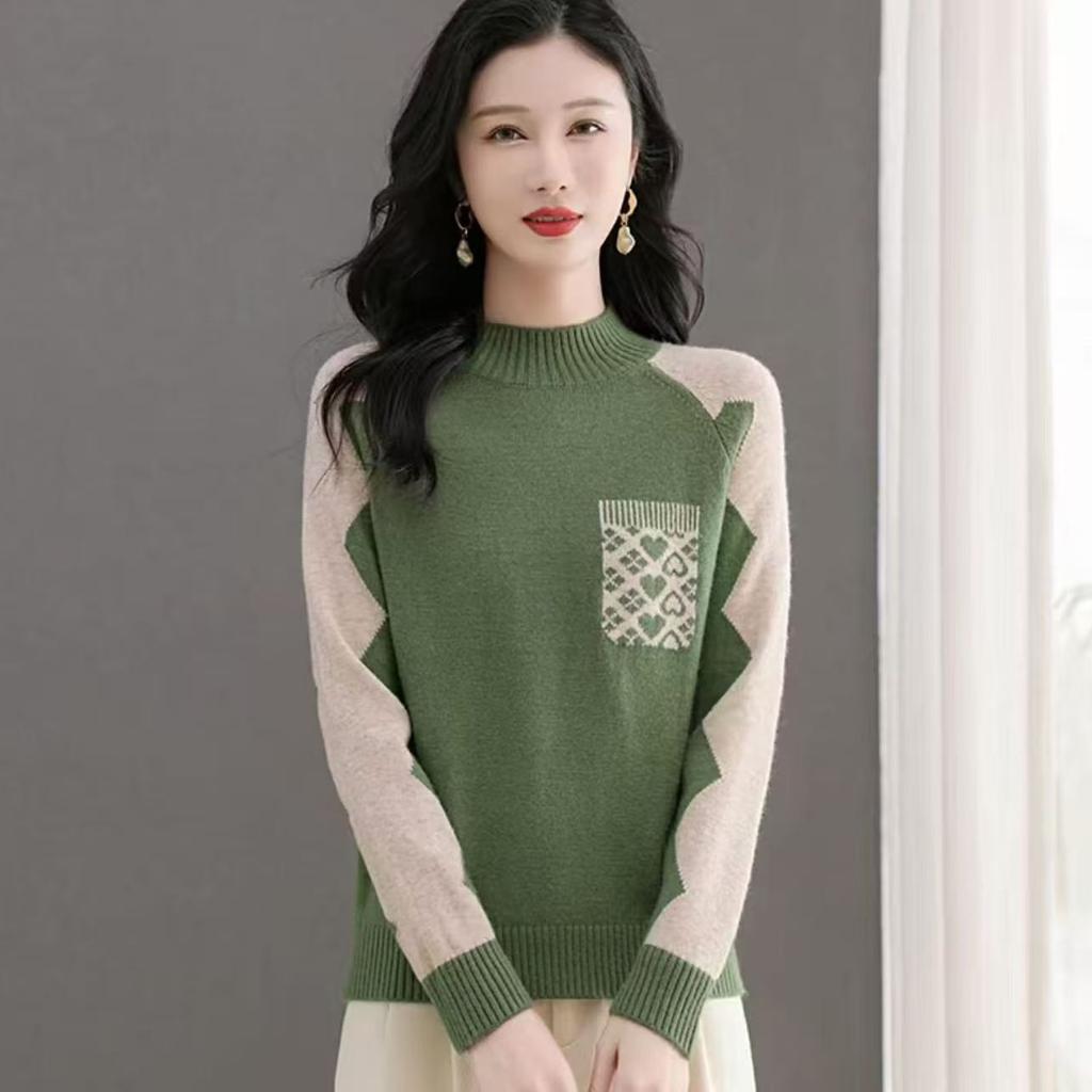 Multicolor Sweater Women's Half Turtleneck Pullover Thickened Knitted Sweater Inner Top Loose Autumn and Winter Knitwear