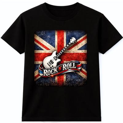 T-shirt Union Jack per Chitarra Vintage Rock N Roll Grafica Musicale Bandiera UK Tee