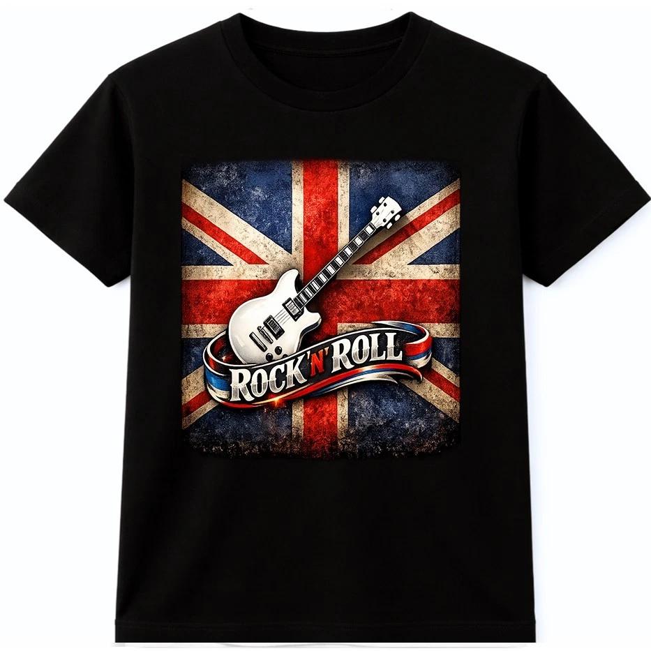 Union Jack Guitar T Shirt Vintage Rock N Roll Music Graphic UK Flag Tee 3XL