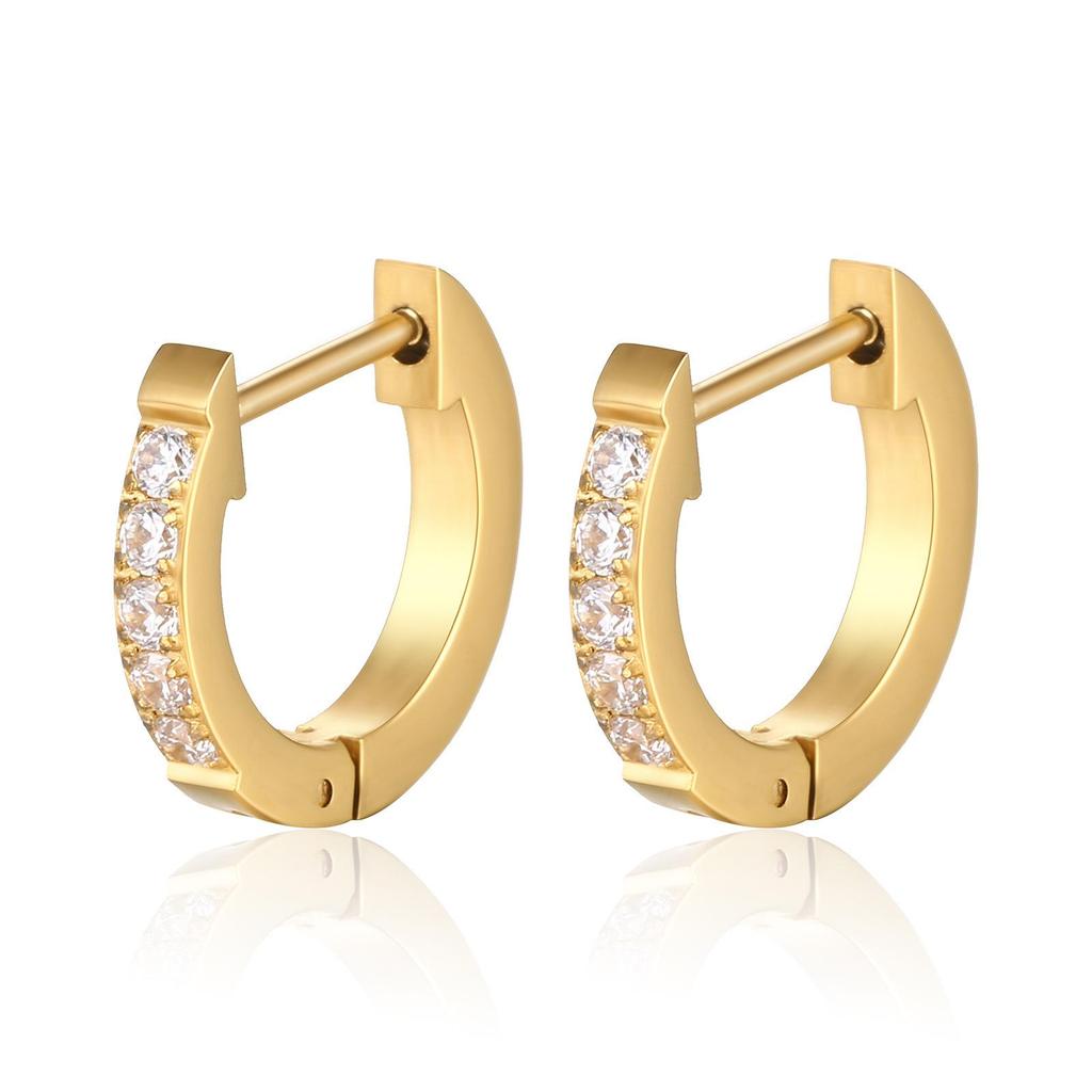 Titanium Steel Zirconia Inlaid Women's Fashion Hoop Earrings with Polished Finish