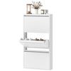 Metal Shoe Cabinet With 3 Flip Compartments Slim Wall Mounted Shoe Rack For 6 Pairs Of Shoes White