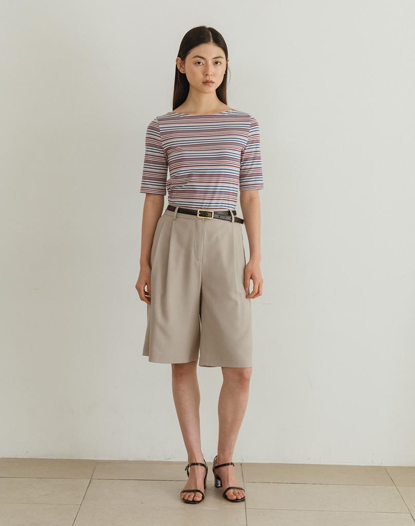 G Mar Two Tuck Bermuda Pants Light Gray