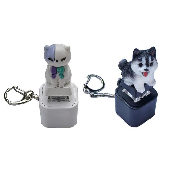 Cat Dog Keyboard Fidget Toy with Colorful Lights Stress Anxiety Relief Puppy Kitten Keyboard Clicker Keychain Portable Decompression Button