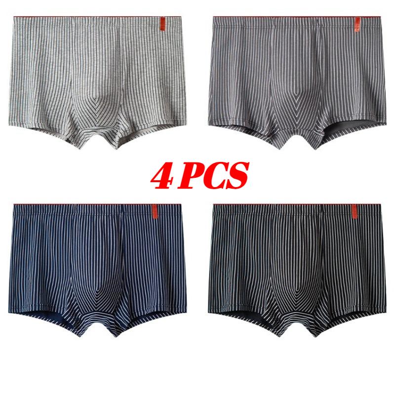 1/4 PCS Men's Cotton Striped Comfortable Fit Boxer Shorts Suit-, Sizes L-5XL