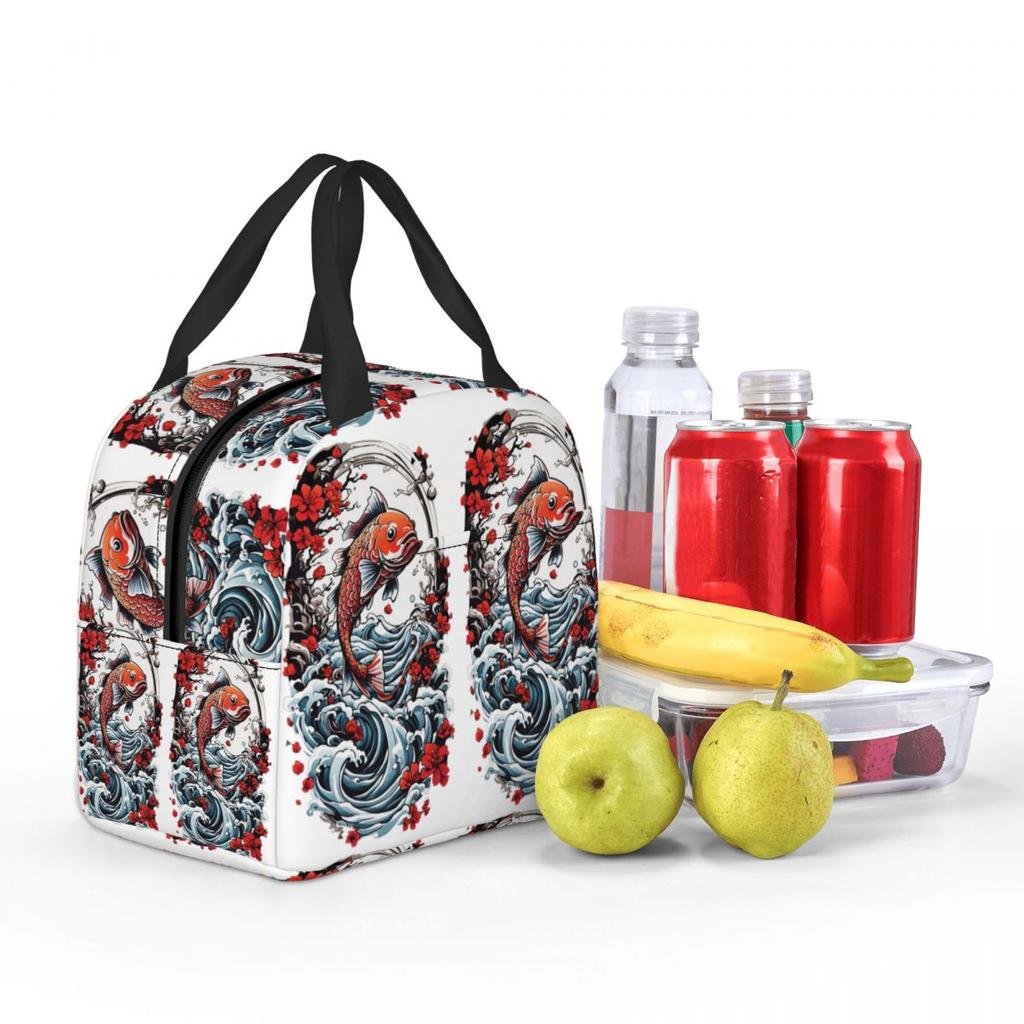Japanischer Koi-Fischerei Streetwear-Stil Isolierte Lunchtasche für Kinder Schul-Kühltasche Thermische Lebensmittelbox Tragetasche Lunchboxen Behälter