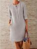 Plus Size Women's Cotton-Linen Long Sleeve Dress with Round Neck