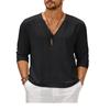 Summer British Men's Solid Color Collage Pullover Long Sleeved Youth Trendy Collar Casual V-neck Men's T-shirt