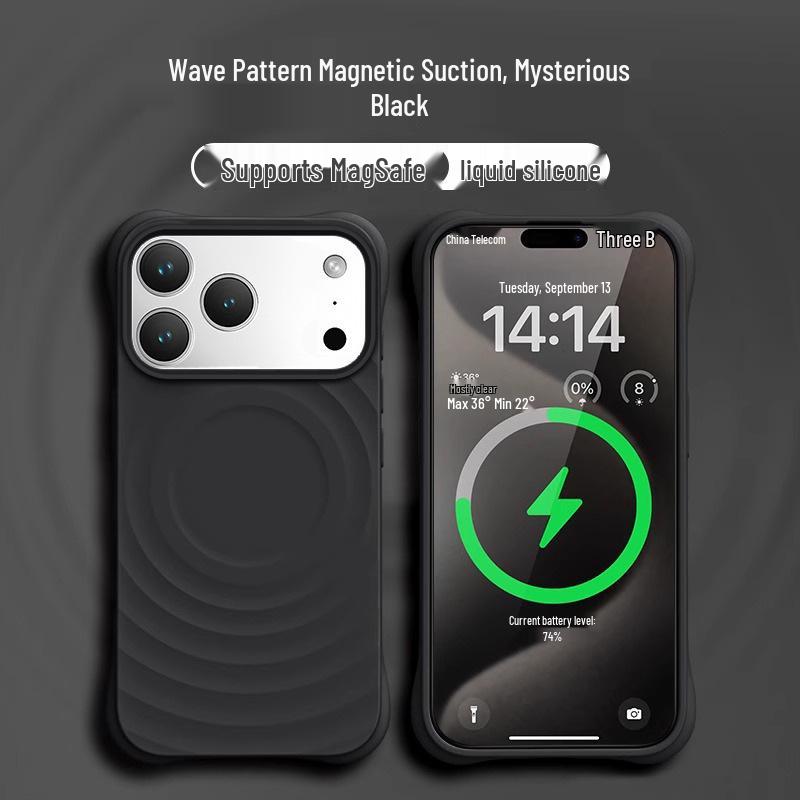 

New Liquid Silicone Case for iPhone 17 Pro Max, iPhone 16, 15 - Magnetic Wave Pattern, Protective Cover. 14 Pro Max