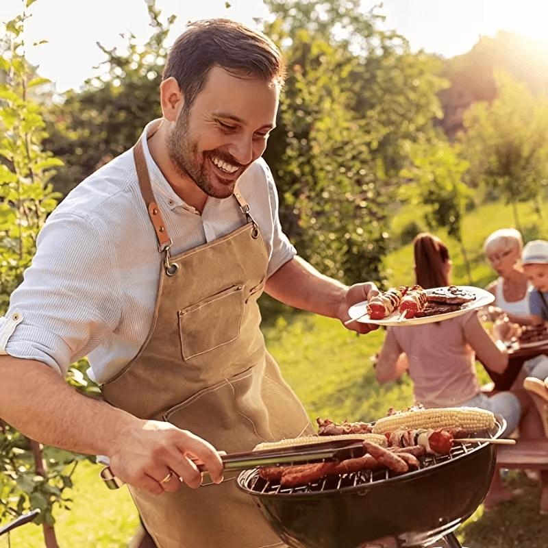 3A thickened cross-back apron with pockets, made of thick fabric, suitable for outdoor barbecues, outdoor work, art painting, and gardening3The