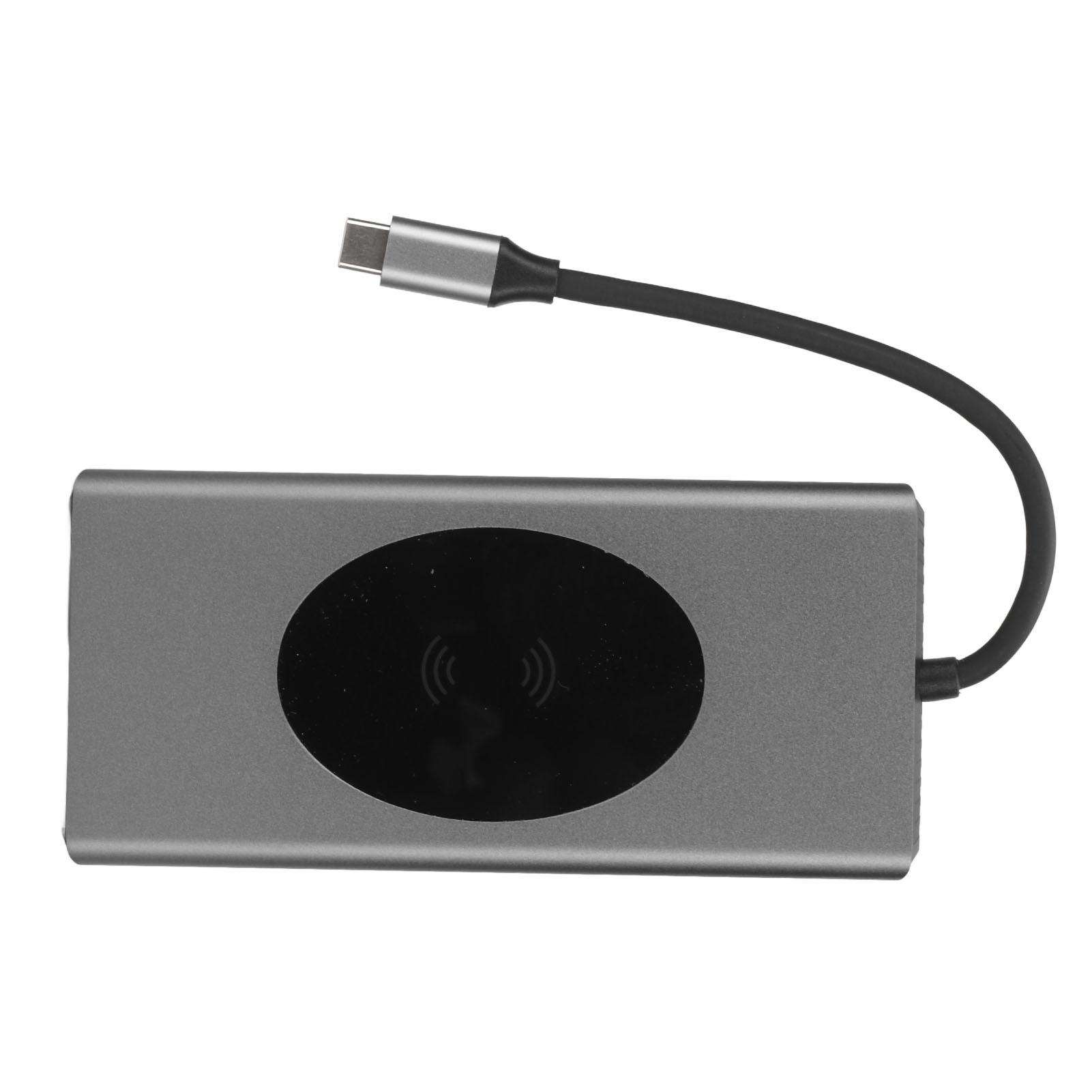 

Док-станция 15 в 1, 4K 30 Гц, высокоскоростная беспроводная зарядка, 10 Вт, многопортовый USB C серый