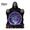 Decorative Window Ornament LED Lighted Halloween Faux Crystal Ball Decoration, Resin Witch/Skeleton/Cat/Ghost Figurine with Led Light Green/Purple