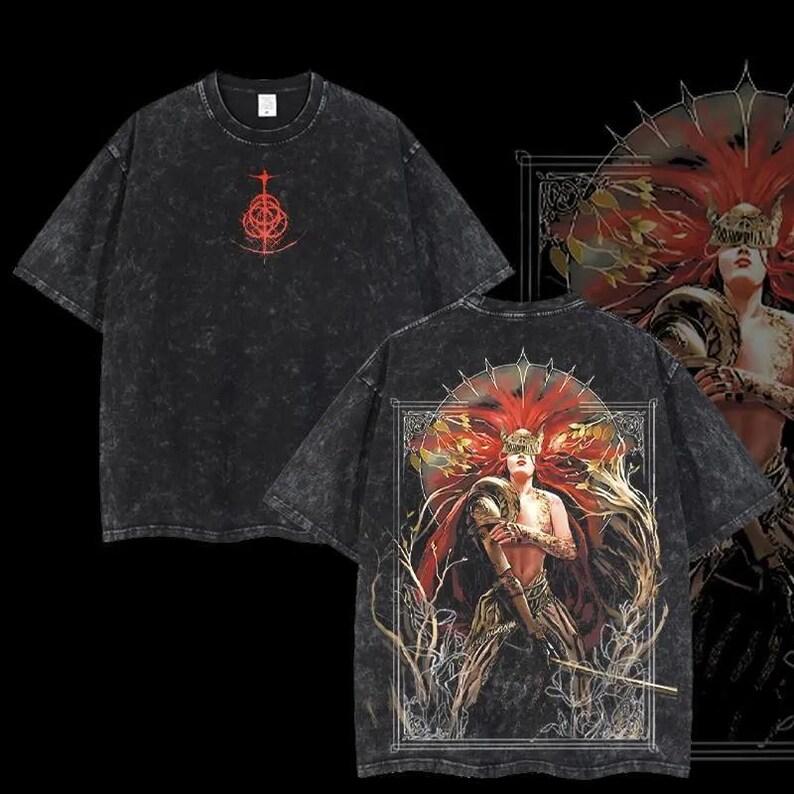 WangZY Clothing Elden Ring Malenia Blade of Miquella Vintage Gewassen Oversized T-shirt &VerticalLine; Unisex Soulsborne Gaming Streetwear Tee M ivoor