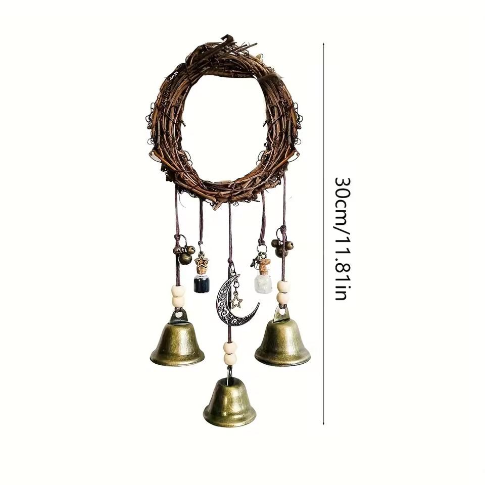 New Witch Bells Protection Door Hangers Witch Wind Chimes Wreath Handmade Hanging Witch Bells Wiccan Magic Wind Chimes for Home Door
