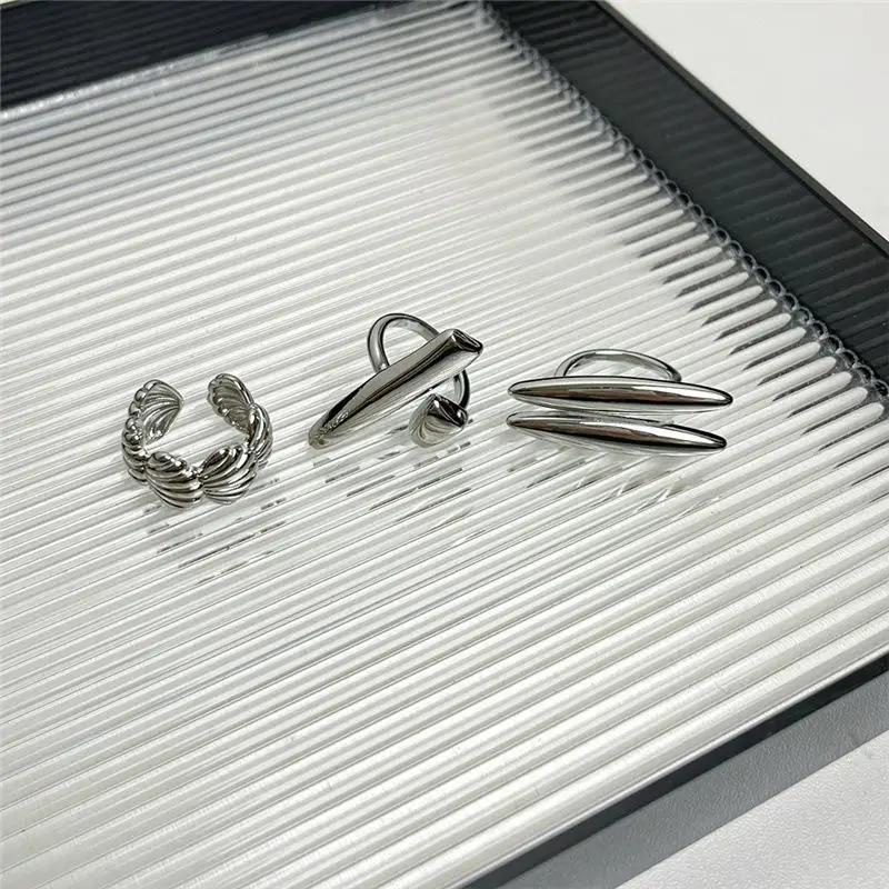 Charm Punk Parallel Bar Silver Color Ring for Women Minimalist Geometric Metal Irregular Line Open Rings Statement Jewelry Gifts