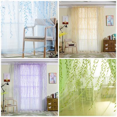 100x200/100x270cm Green Transparent Window Screen Willow Leaf Printing Curtain Tulle Sheer for Living Room Balcony