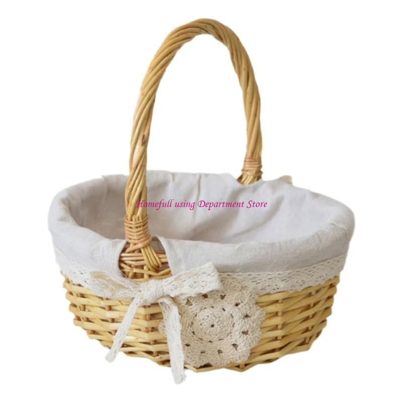 

Sturdy Elliptical Handheld Carry Basket With Cloth Interior Portable for Family Outings and Camping Adventures