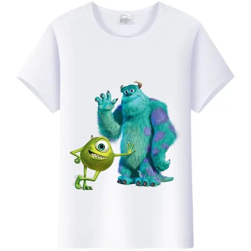 Kawaii Disney Monsters, Inc. Women T-Shirt White Female TShirt Short Sleeve Tops James -P- Sullivan Funny Mr.Q Graphic Men Tees