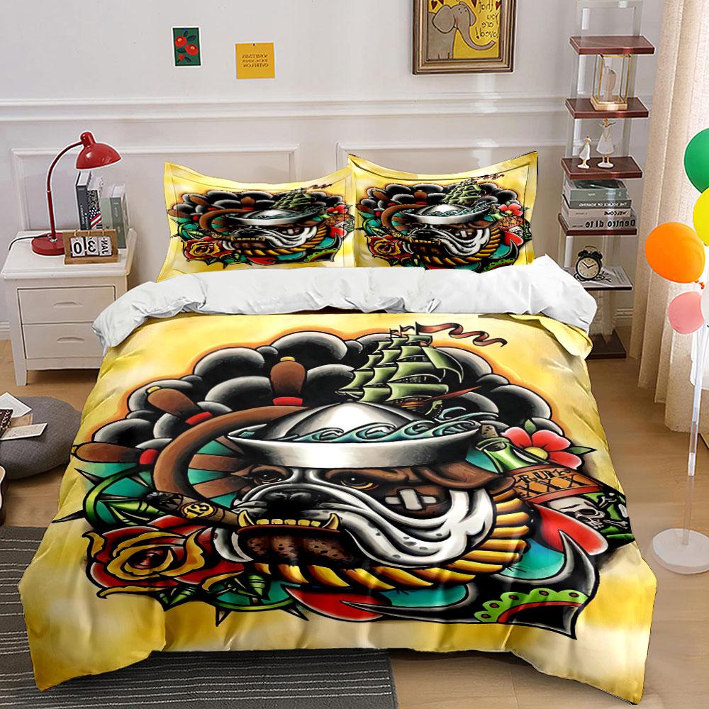 

Bulldog, ship, and roses. Bedding sets Duvet cover sets Duvet covers Pillowcases(1 * Duvet Cover 2 * Pillowcases without duvet insert) 135x200cm