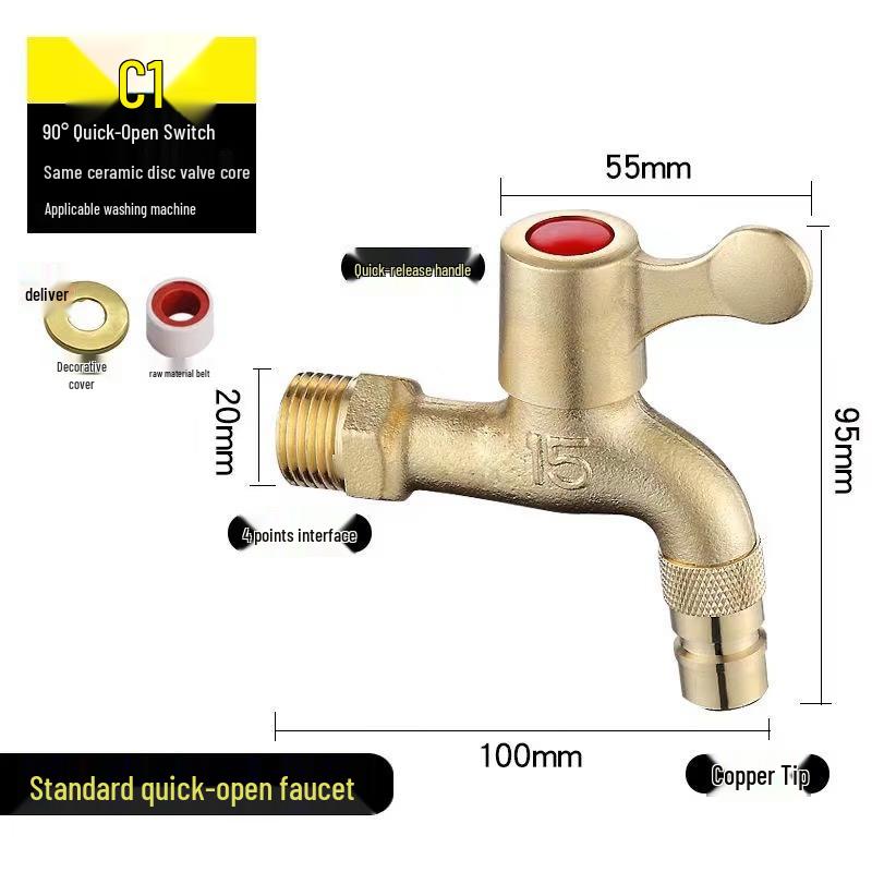 OEING Wall-Mounted Brass Dual Outlet Washing Machine Faucet