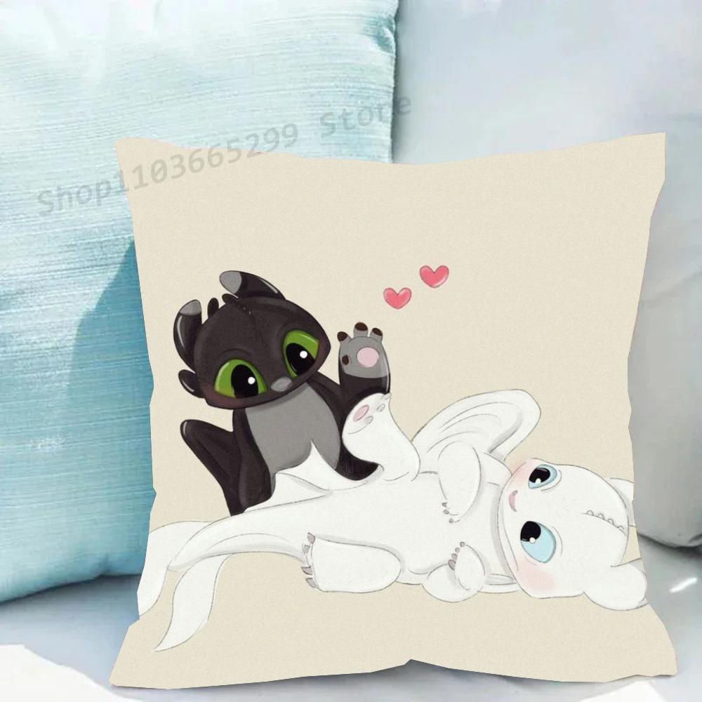 1pc Lovely Couple Toothless Fury Dragon Pillow Case Square Bedroom Sofa Leisure Comfort Cushion Car Living Room Home Decoration
