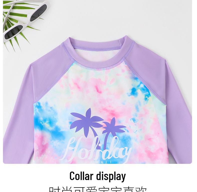 Girls' Teen Long Sleeve Sun-Proof Swimsuit Set with Quick-Dry Korean Style Print