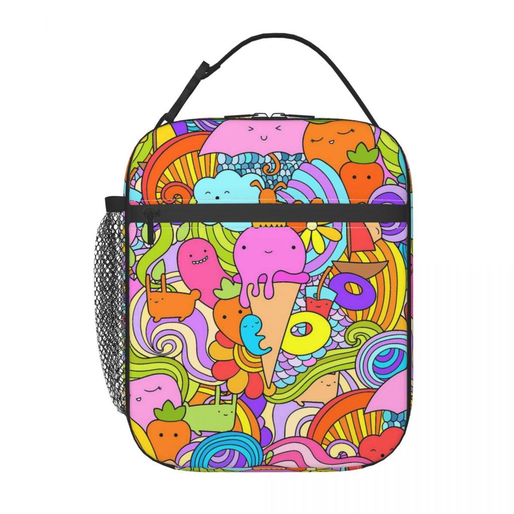 Cartoon Donut Ice Cream Pattern Insulated Lunch Bag for Women Children Portable Food Boxes Thermal Lunch Box Tote