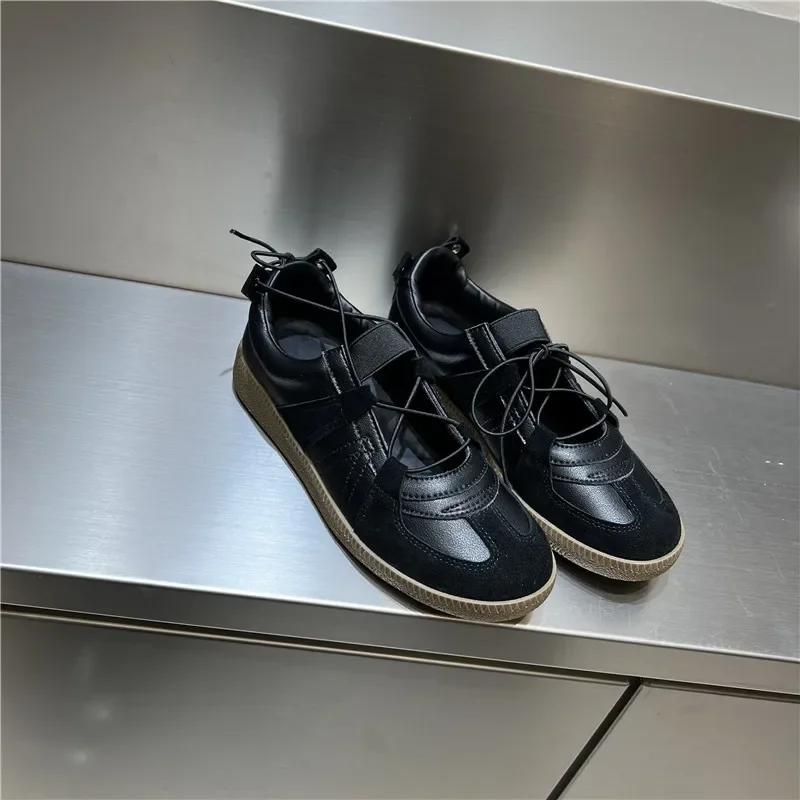 Fashion 2024 Women Spring Summer New Soft Leather Korea Y2k Designer Casual Ballet Sports Athletic Training Flat Sneakers Female Shoes
