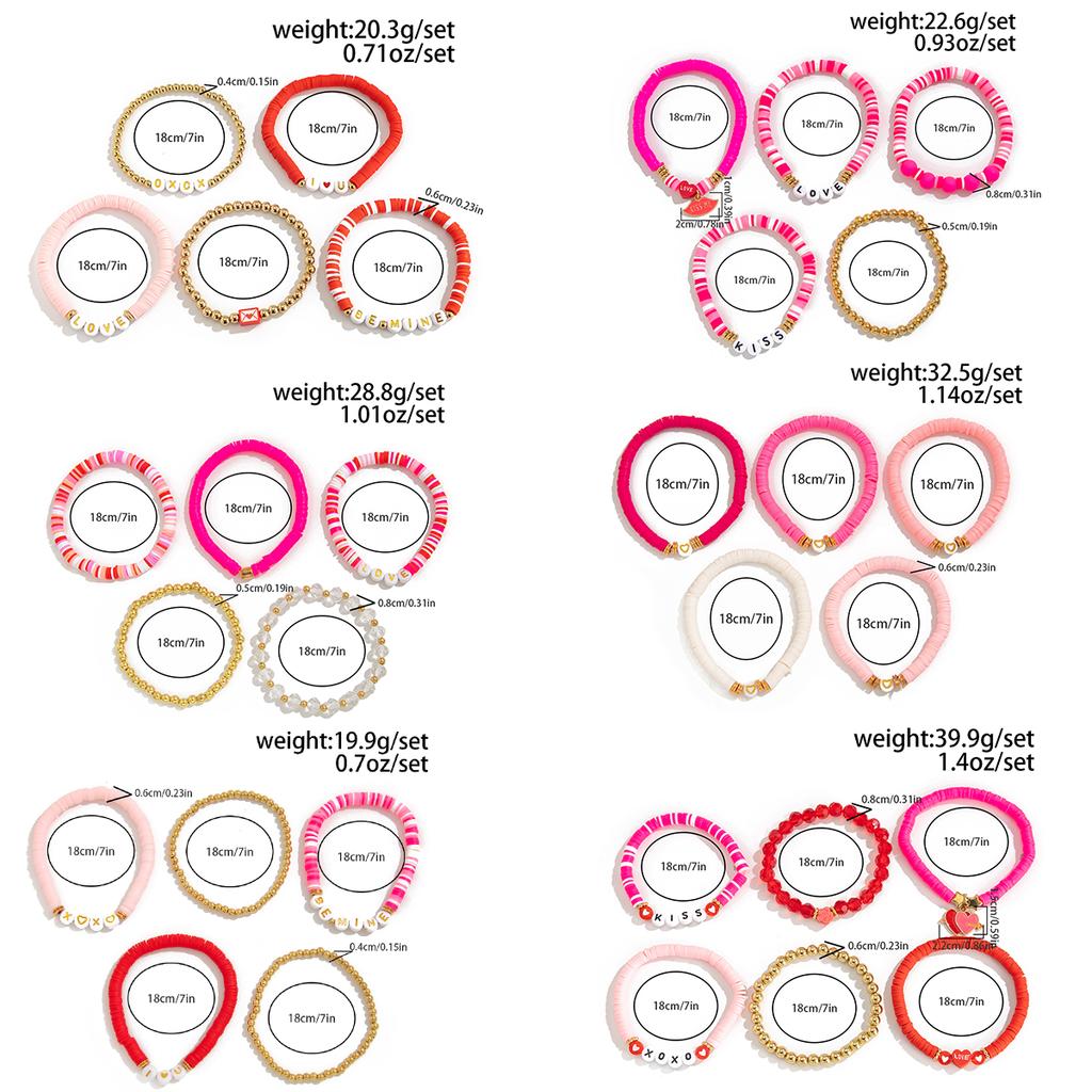 Ingemark 10 Styles Romantic Soft Ceramic Acrylic Beads Letter Chain Bracelet Boho Sweet Heart Bangles Y2K Aesthetics Jewelry New