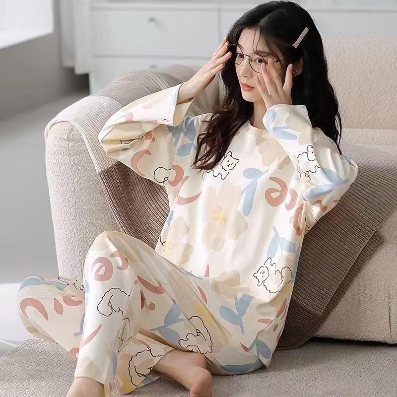2024 Women's Cute Cartoon Pajamas Set: Spring Autumn Thermal Underwear, Plus Size Home Wear, Also Suitable for Outdoor Use
