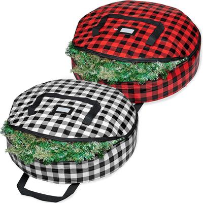 Lattice Christmas Wreath Storage Bag Foldable Xmas Tree Bag Garland Container with Dual Handle for Home Festival Storing Tools