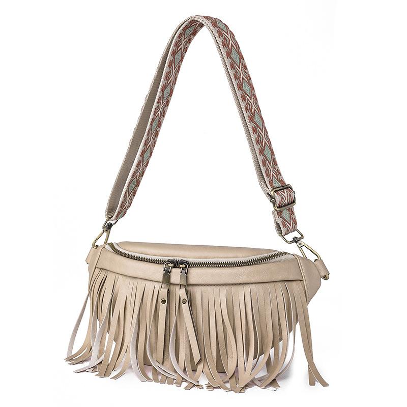 Summer European and American Retro Fringed Pleated Chest Bag for Girls, Small Bags