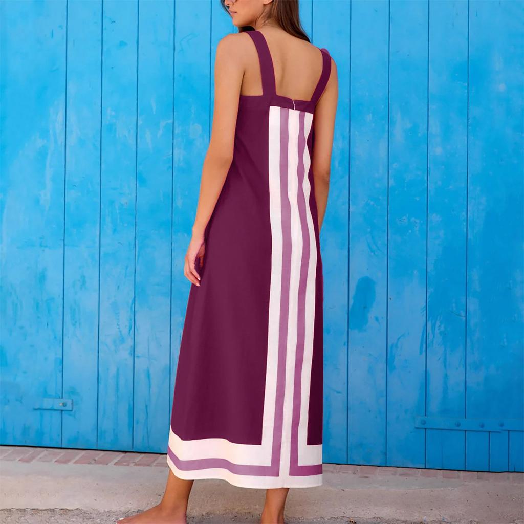 Women's Fashion Sleeveless Colorblocked Shoulder Strap Dresses