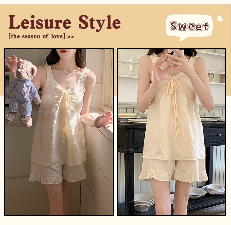 2026 Summer Women's Cloud Cotton Pajama Set with Built-in Bra, Princess Style Camisole, Sweet Home Wear