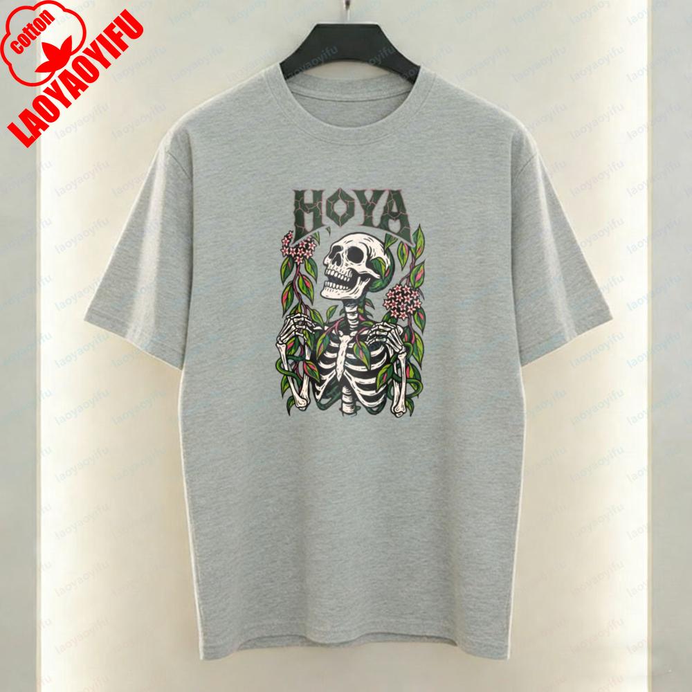 Harajuku Hoya Vine Skull Shirt for Women Unisex Gothic Botanical Tee Skeleton Plant Lover Gift Halloween Cottagecore Dark Clothes