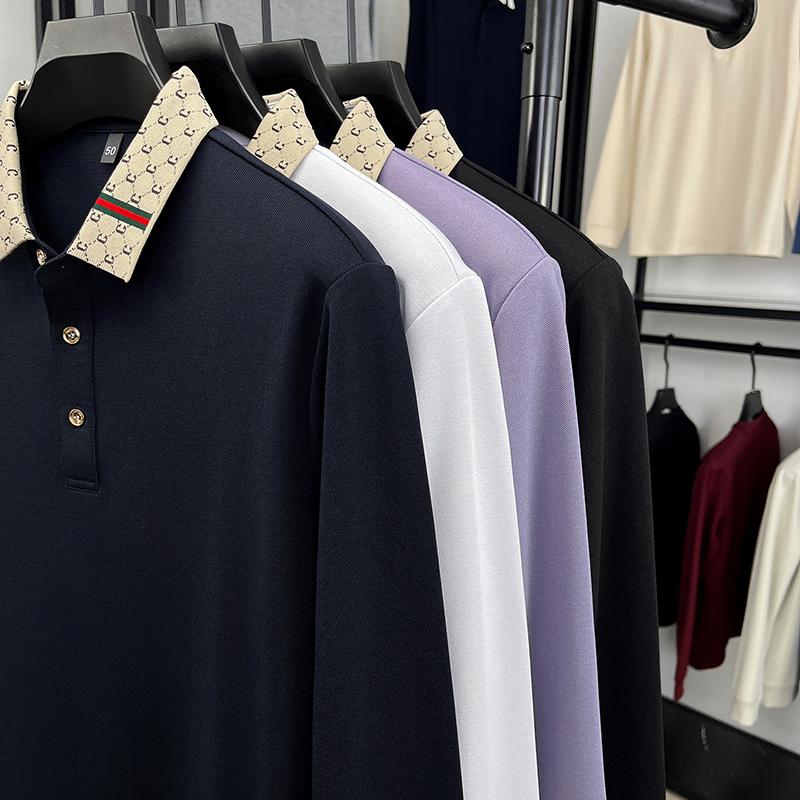 Luxury Quality Men'S Polo Shirt Exquisite Knitted Collar Letter Print Long Sleeve Autumn Lapel T-Shirt Business Trend Menswear